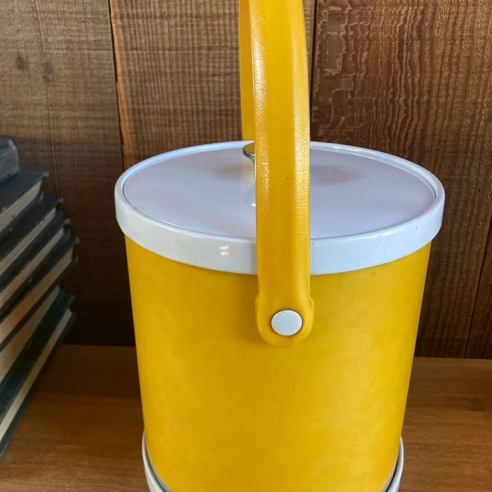 Vintage Cheerful Yellow Metal Ice Bucket - Cocktail Bar Decor Picnic Party